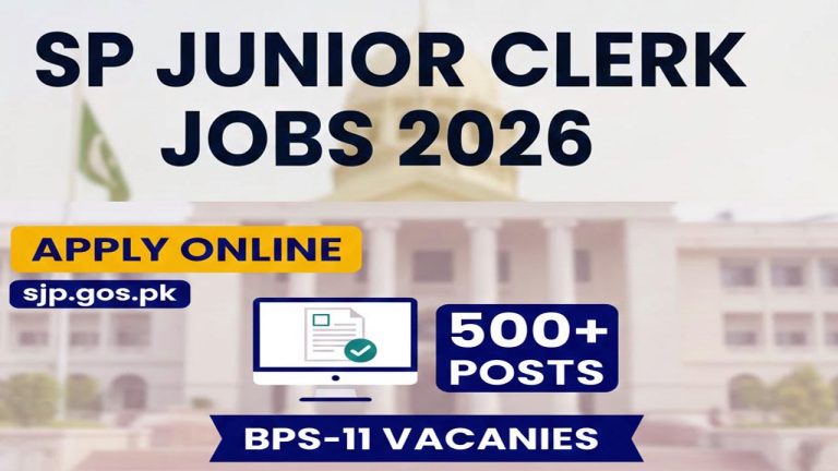 SJP Junior Clerk Jobs 2026: Apply Online at sjp.gos.pk (500 Post)