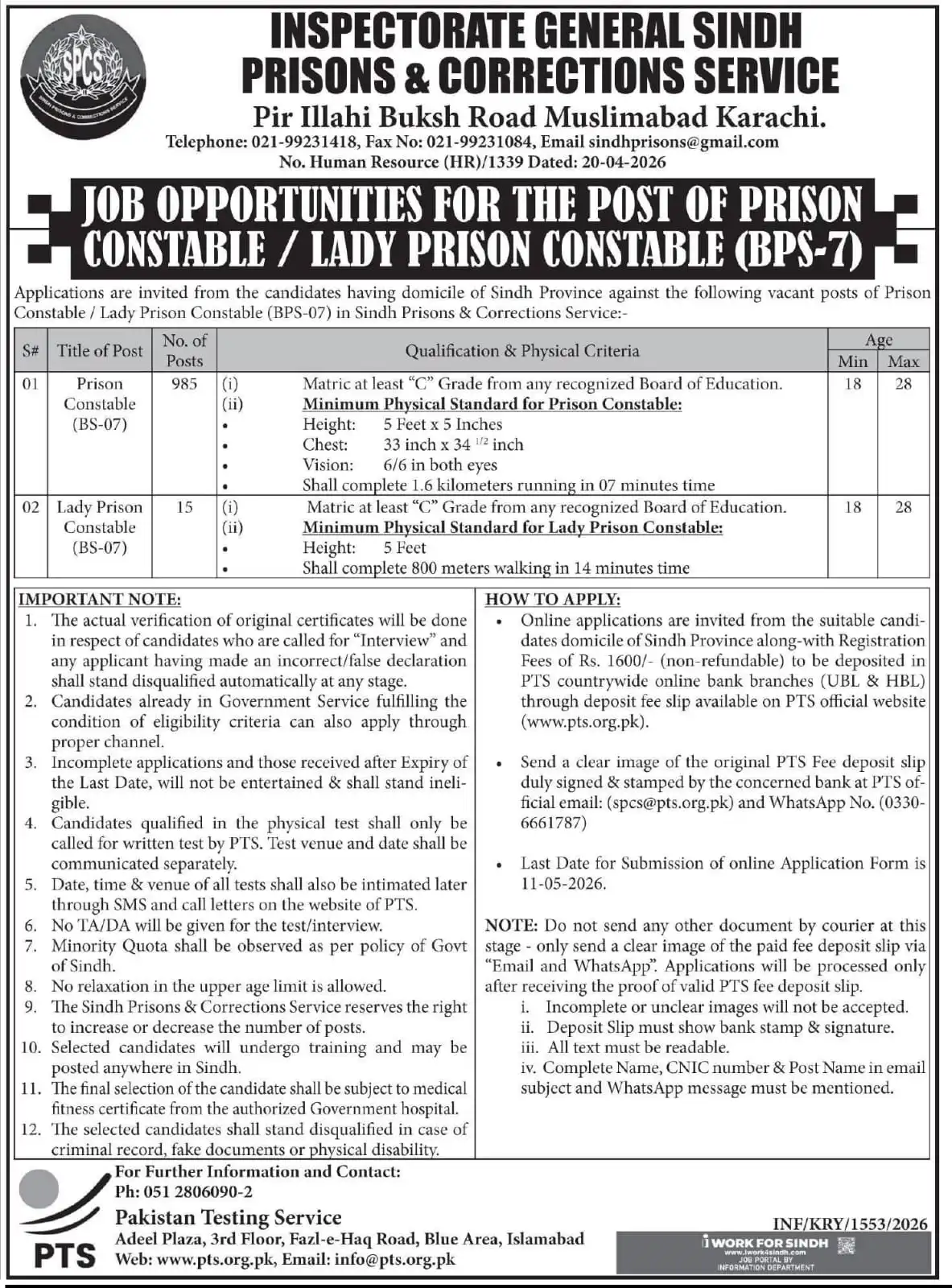 Sindh Jail Police Jobs 2026: Apply Online for 1000+ Vacancies