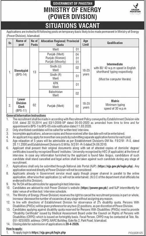 Ministry of Energy Jobs 2026: 15+ Posts, Apply Online