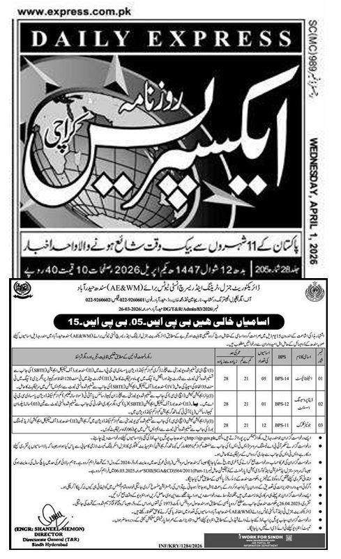 Directorate General Training & Research Sindh Jobs 2026 Apply Now